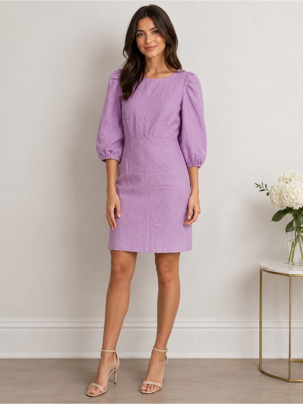 Ann Taylor Lilac Puff-Sleeve Above Knee Dress